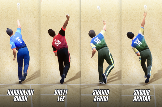 Dream Cricket Harbhajan Singh, Brett Lee, Shahid Afridi, Shoaib Akhtar bowling game screenshot